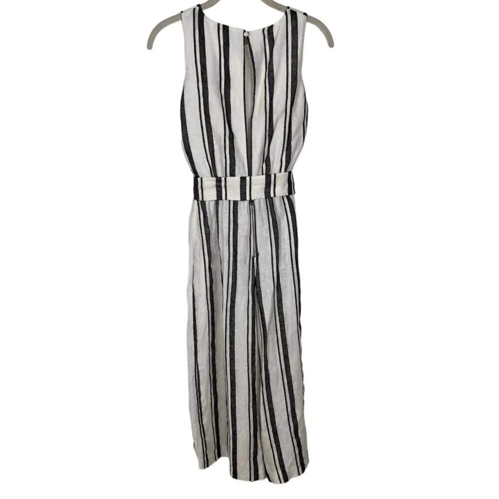 Franny Linen Gaucho Striped Jumpsuit 0 XS Belted European Summer - Image 9