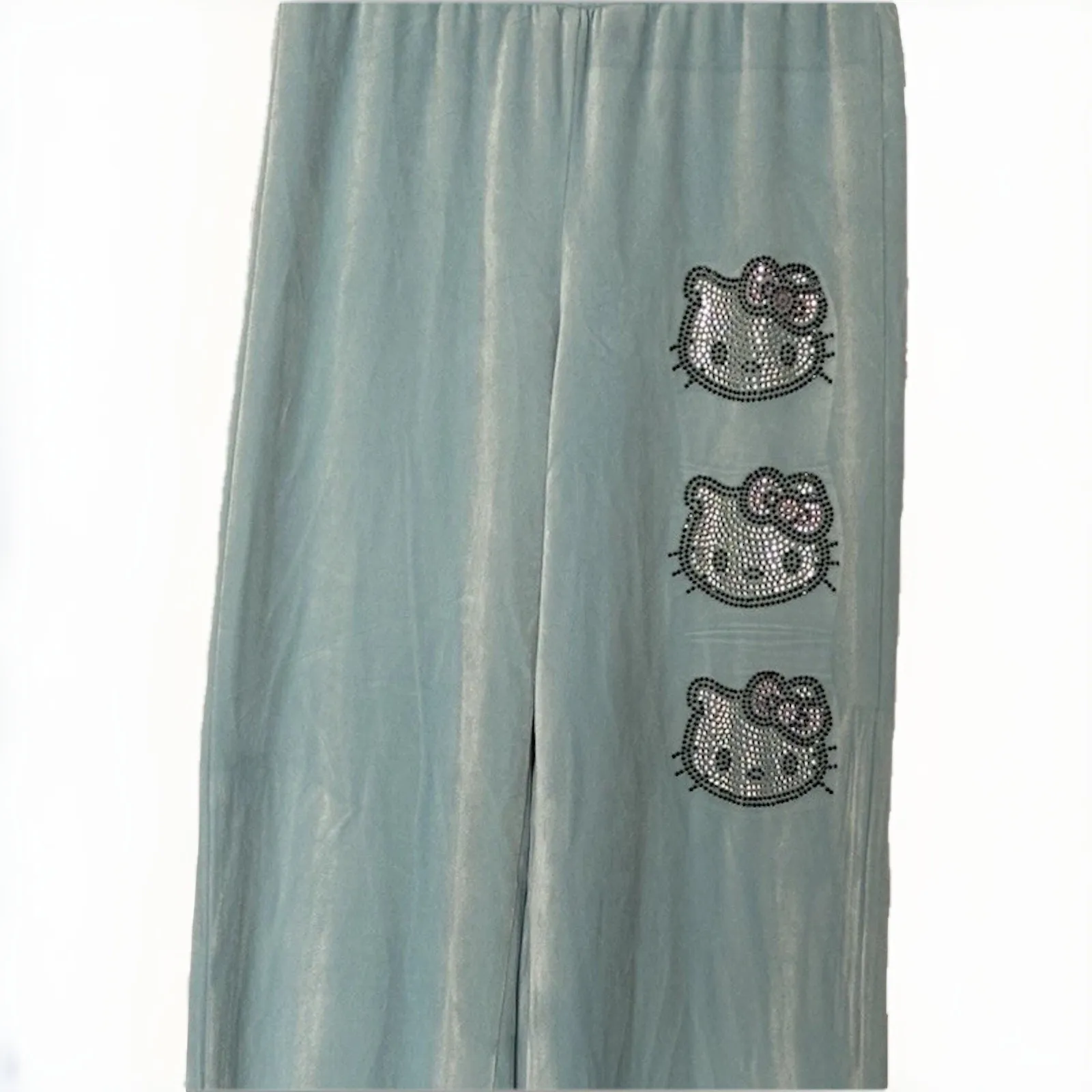 Hello Kitty Velour Crop Jacket Wide Leg Pants Set Y2K Rhinestone No Size Tag - Image 2