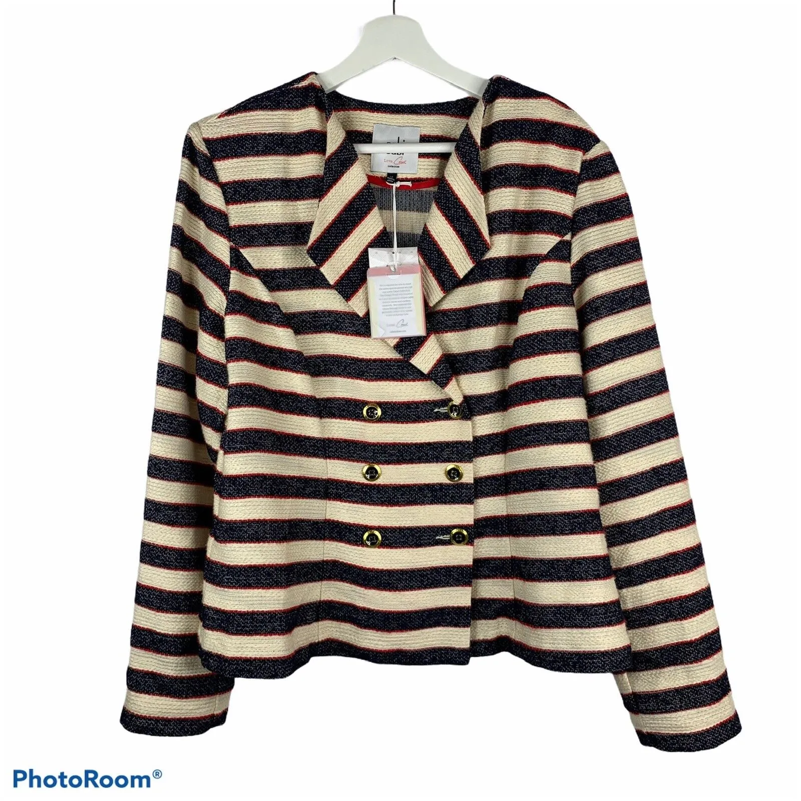 CAbi Size 10 Double Breasted Jacket Spring Collection Cruise Nautical Striped - Image 2