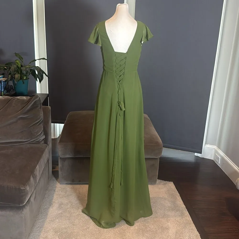Women’s Green Full Length Chiffon V - Image 4