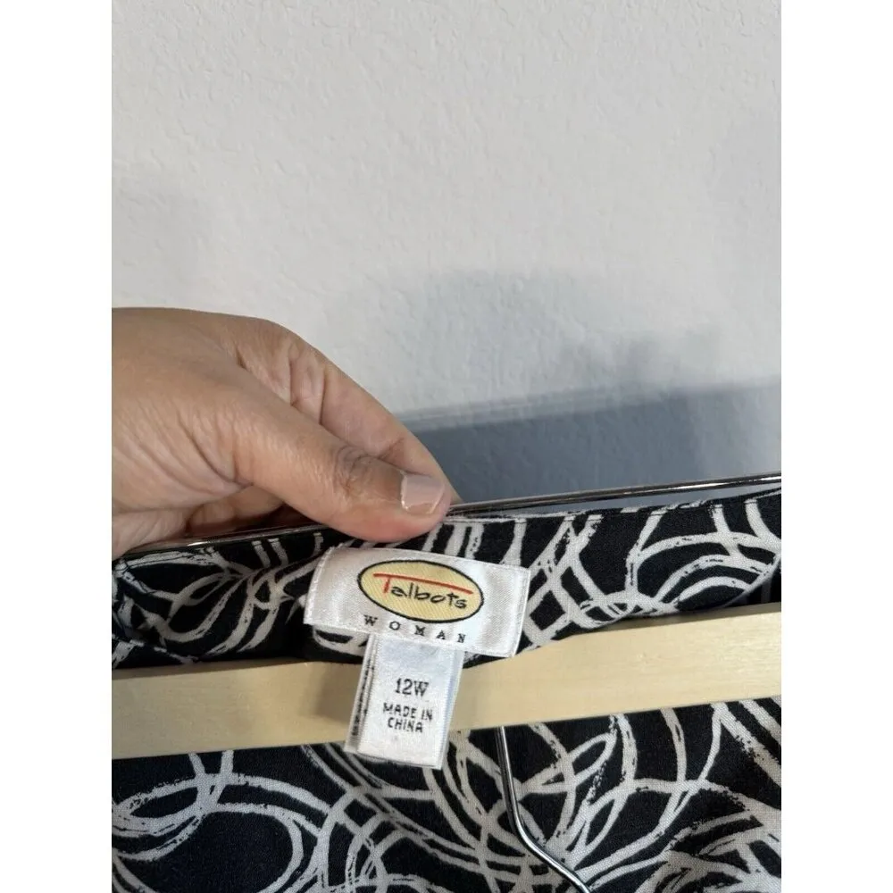 Vintage Talbots Linen Cotton Maxi Skirt Size 12W Fit & Flare Black White Circles - Image 8