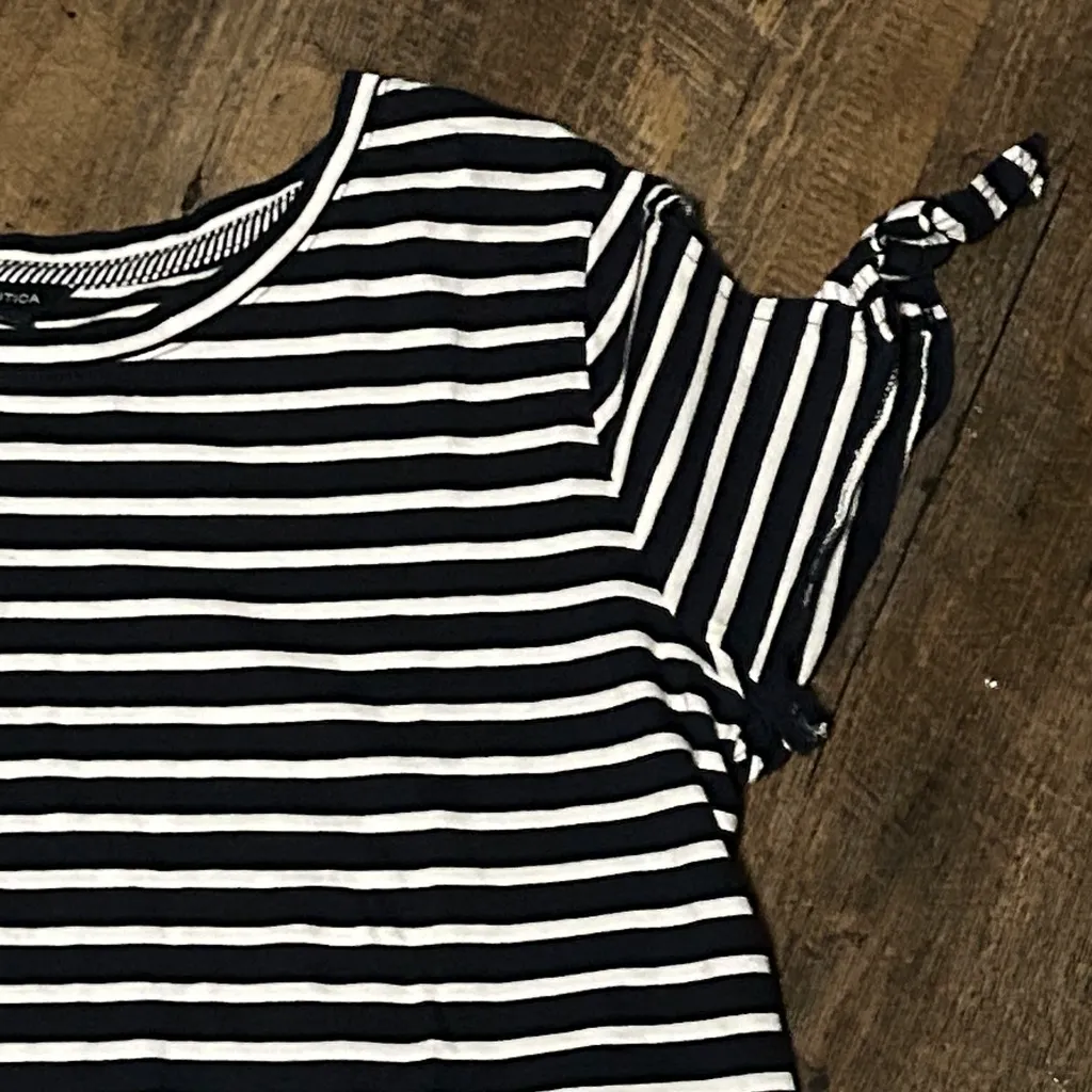 Nautica Shirt Womens Large Blue‎ White Striped Nautical Tie Sleeve 100% Cotton - Image 2