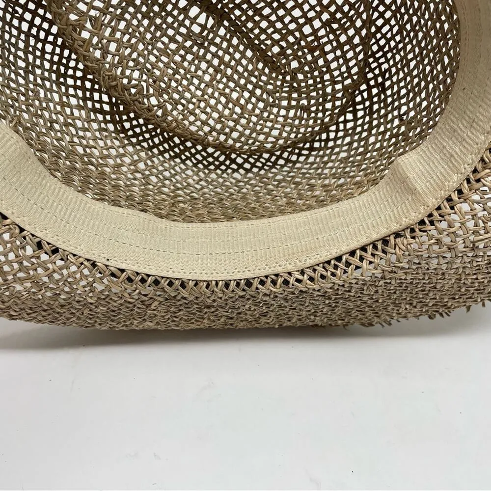 Vintage Henschel Hat Co Lightweight Sheer Classic Straw Boater Bow Sun Hat L Tan - Image 7