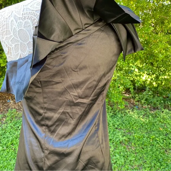 Ny Collection  Black One Shoulder Satin Ruffle Evening‎ Top Sz M - Image 7