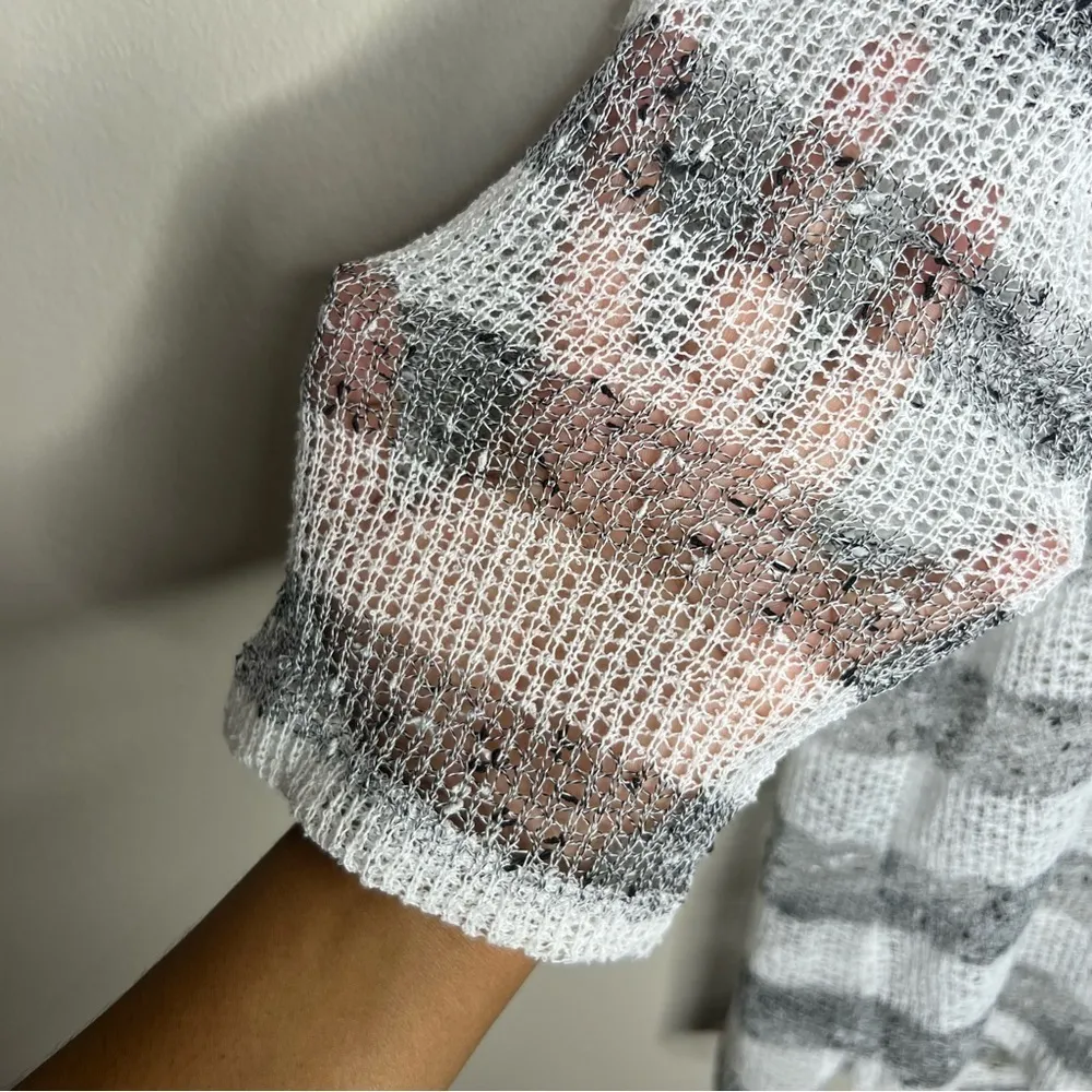 Erin London Striped 3/4 Sleeves Open Knit Sweater‎ M White Size M - Image 5