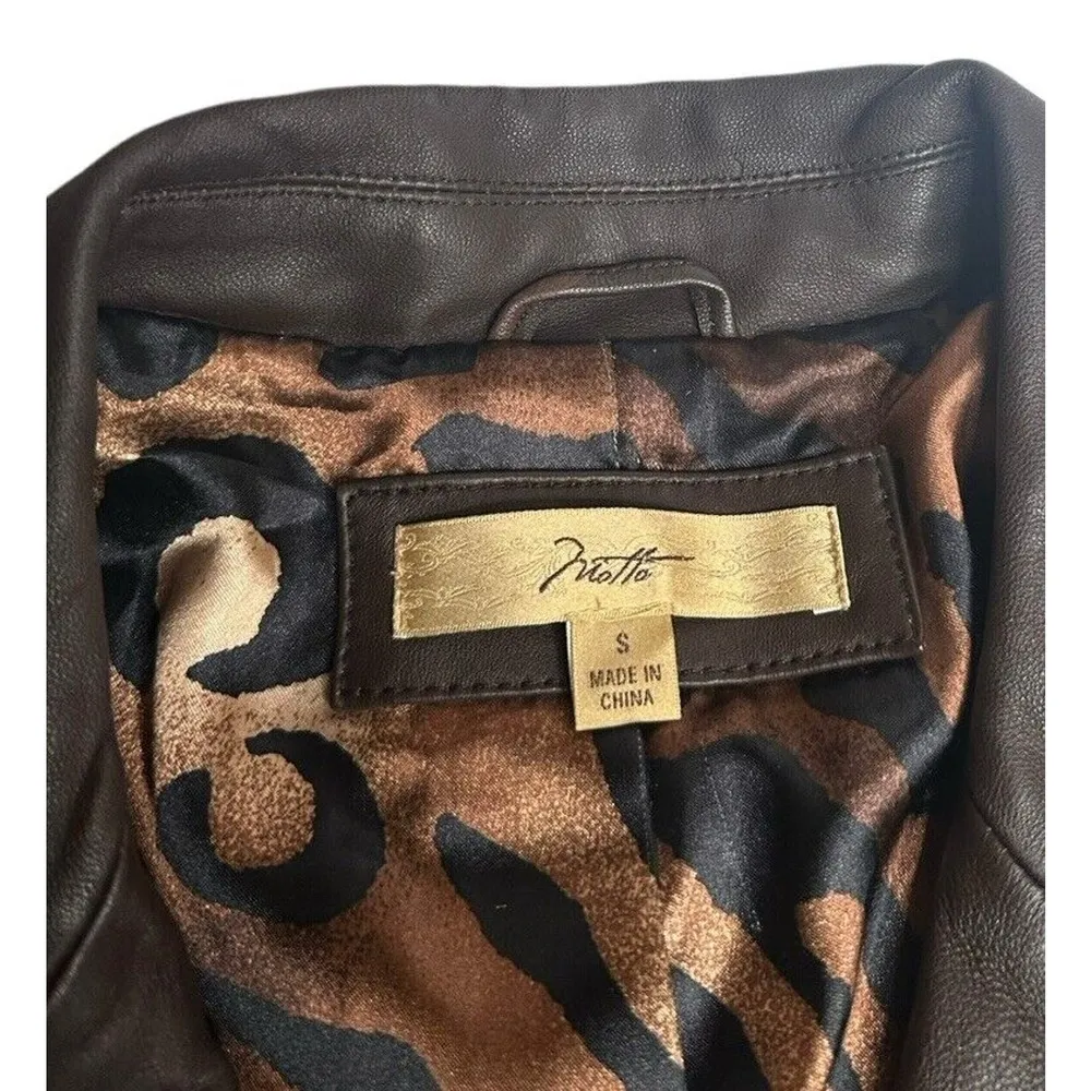 Motto Womens Brown Notch Collar Lined Leather Blazer Jacket Size Small 6/8 - Image 6