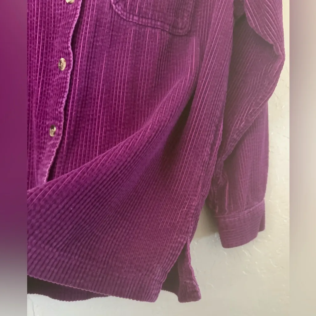 LL Bean Wide Wale Corduroy Flannel Shirt Women’s M Button Up Shacket Soft Warm Purple Size M - Image 3