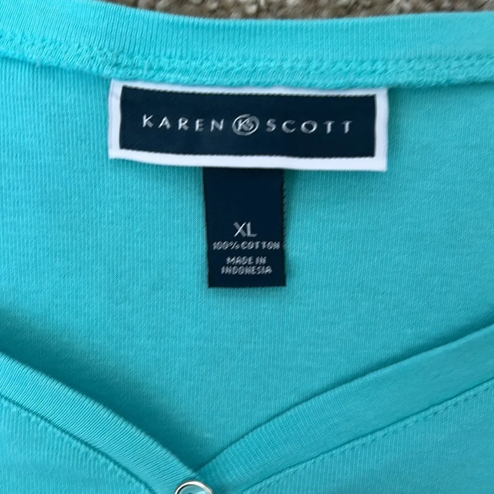 Karen Scott Women's Turquoise Top - Image 2