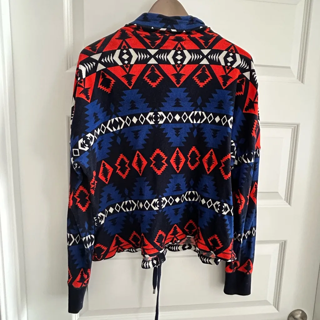 LRL Active Southwestern Zip Up Jacket Blue Red Size L - Image 9