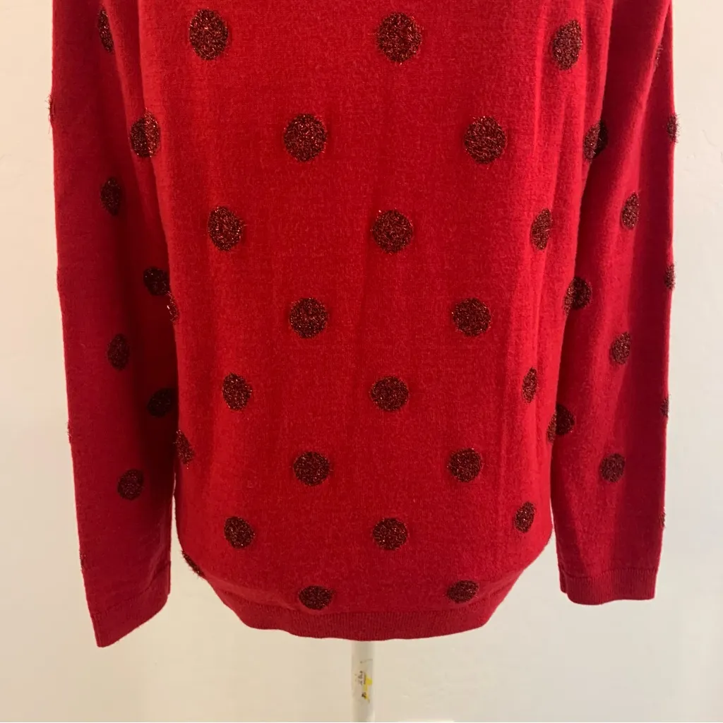 EUC Talbots Red Tinsel Dot Bateau Neck Lambswool Blend Sweater Size M - Image 10
