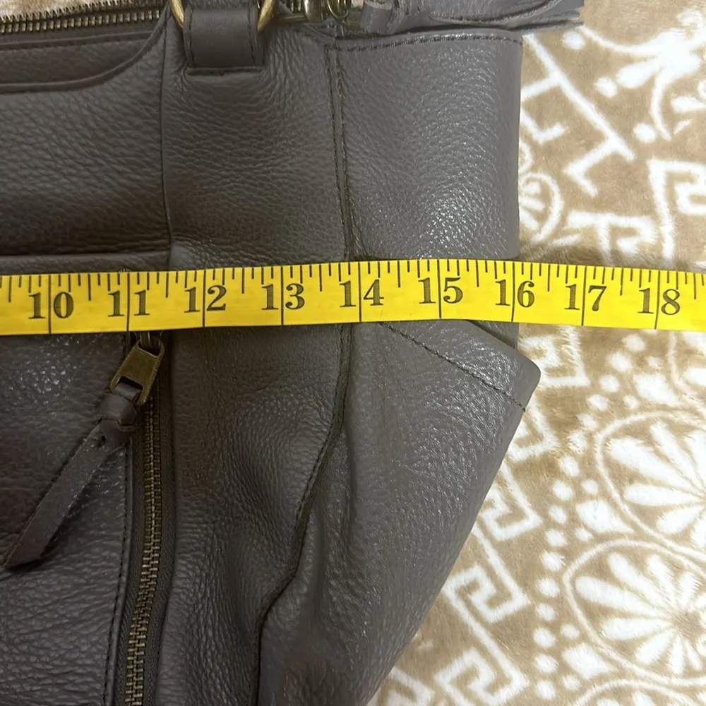 Grey 100% Leather Pebbled Double Handle Purse Handbag Some Pink Lining - Image 13