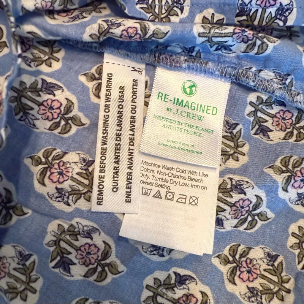 J Crew Artist Top Womens size XXS 2XS Blue Floral Notch Ruffle V-Neck Shirt - Image 8