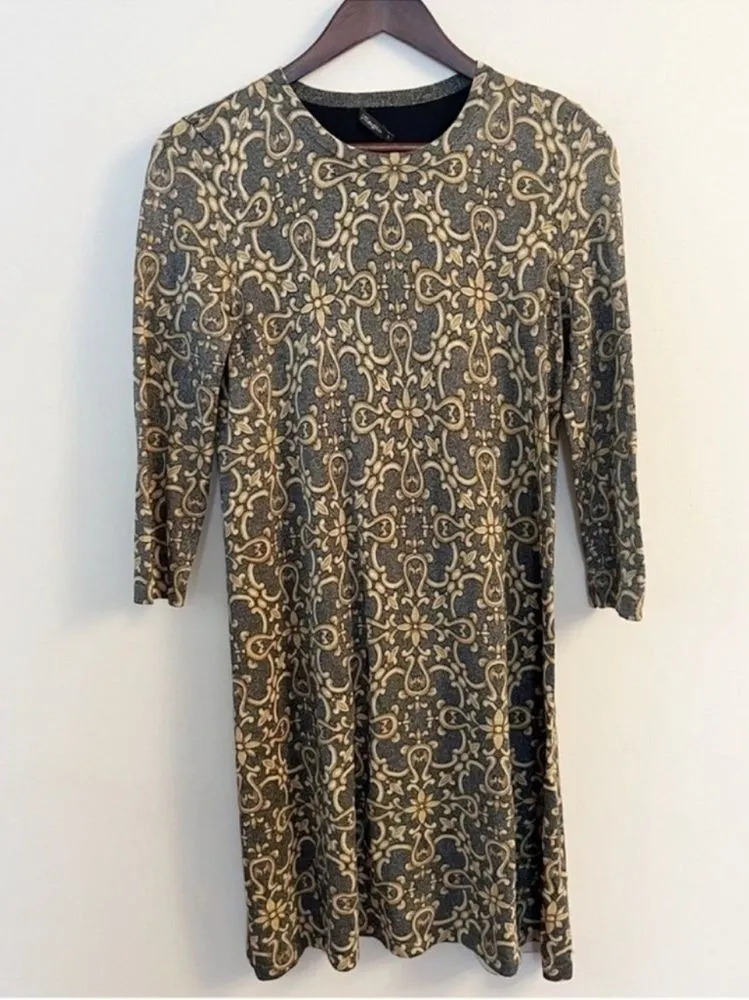 J.McLaughlin Dress Metallic Gold Gray Catalina Cloth Scroll Print Size Small - Image 1