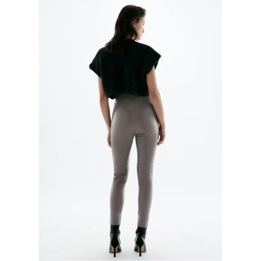 NWT Zara High Waisted Faux Leather Skinny Leggings Pants Gray Size Medium M - Image 3