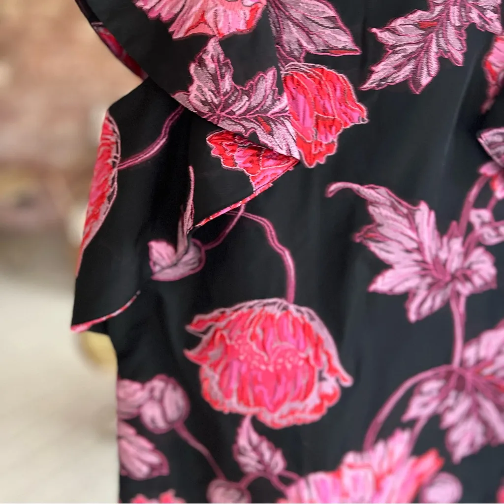 NWT Badgley Mischka Belle Gina Dress Mini Jacquard Black Pink Floral 4 Cocktail - Image 8