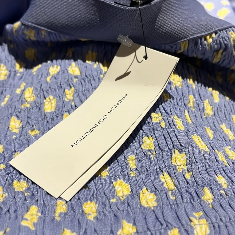 NWT FRENCH CONNECTION  Peony Doria Ruched Dress In Paradiso Blue Multi - Image 6