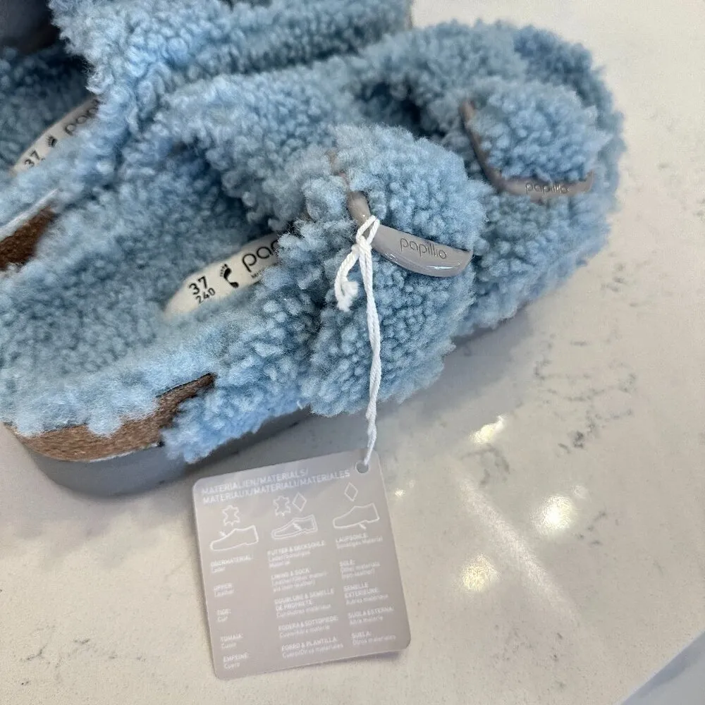 BIRKENSTOCK Arizona Big Buckle Genuine Shearling Slide Sandal in Faded Aqua - Image 6