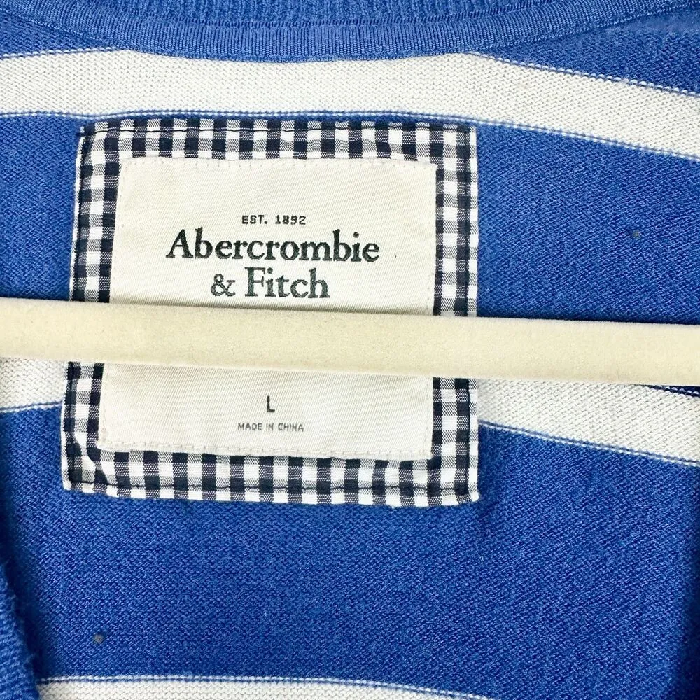 Vintage Y2K Abercrombie Fitch Cardigan Sweater Size Large Blue Stripe Preppy - Image 5