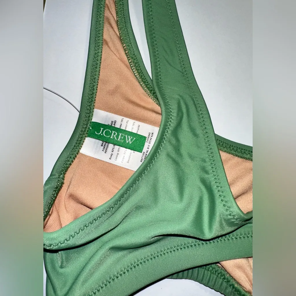 J Crew Heritage Scoop Neck‎ Bikini Top Size Med Sage Green Retro Swim Beach New - Image 5