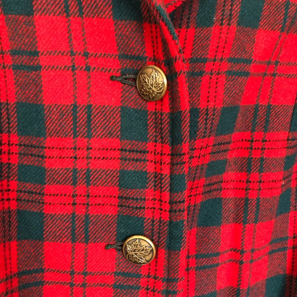 Vintage Pendleton Red and Dark Green Tartan Plaid Wool Jacket OS - Image 2