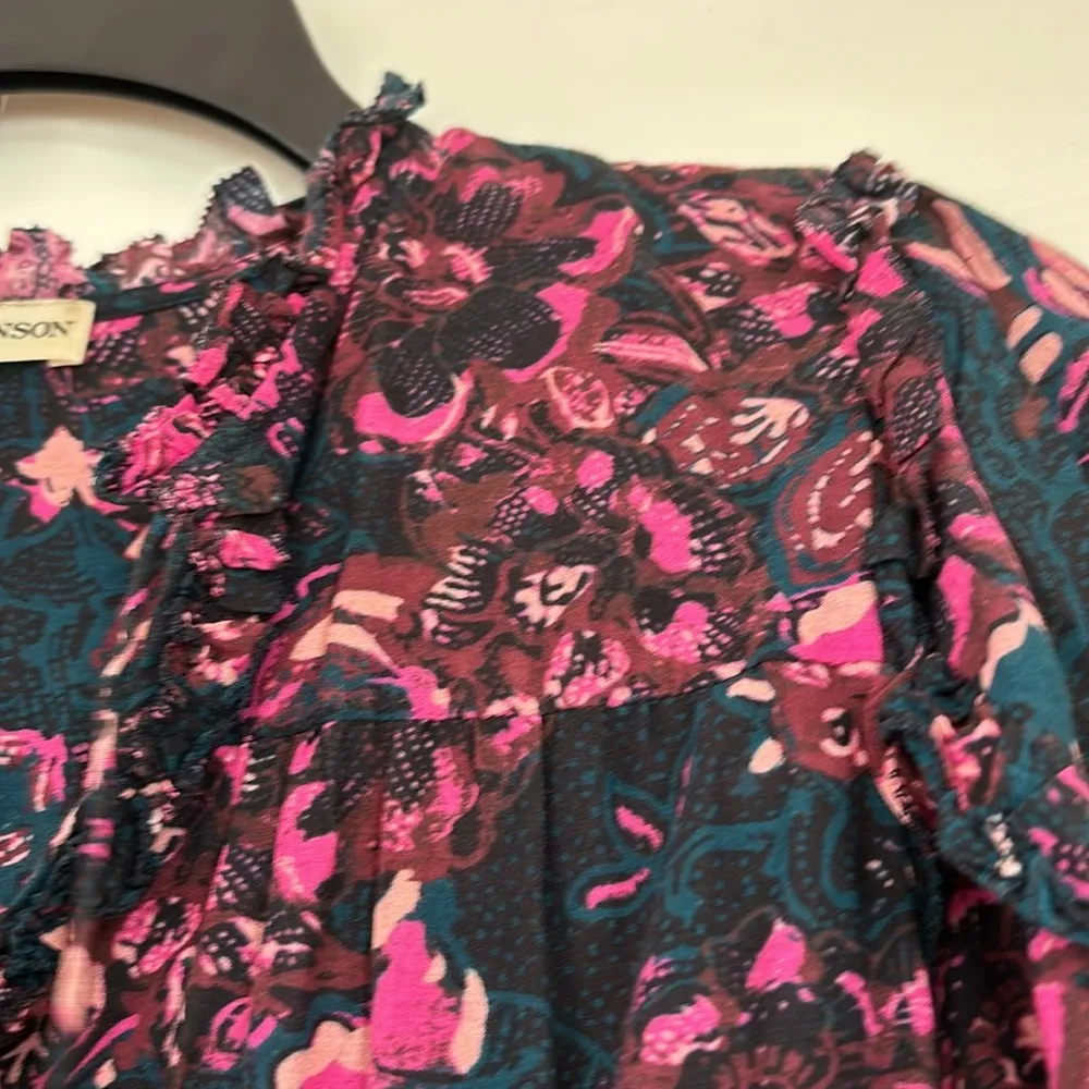 ULLA JOHNSON Rana Blouse Size 2 Midnight Floral Puff Sleeve Cotton Ruffles - Image 10