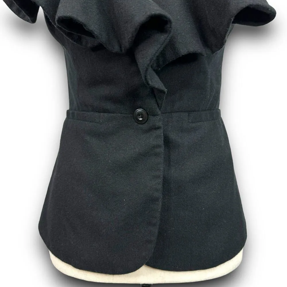 Anthropologie Tabitha Falling In Love Black Wool Blend Vest Ruffle Vneck Size 4 - Image 4