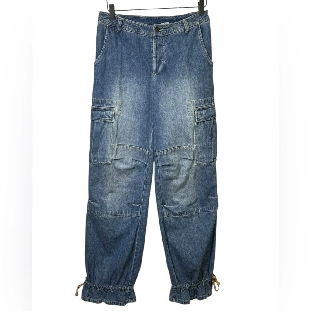 Vintage‎ 90’s Y2k Cargo Paper Bag Utility Tie Adjustable Barrel Wide Jeans Sz6 - Image 2