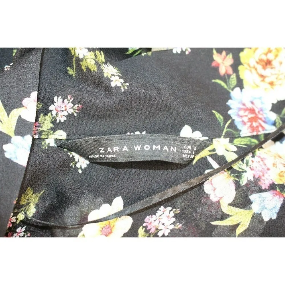 zara floral ruffle mini tie dress size L - Image 5