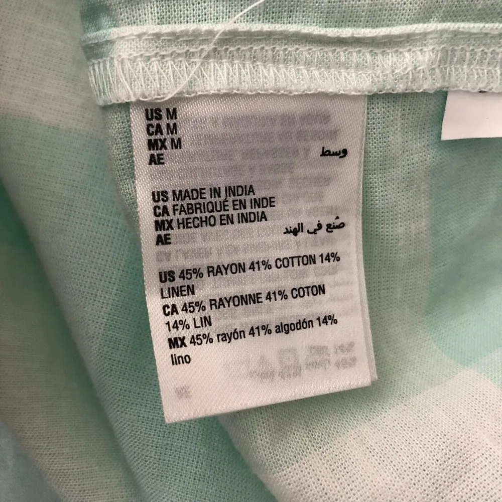 Style & Co Top Tie Front Oversized Cotton Linen Blend Gingham Plaid Mint Green M - Image 4