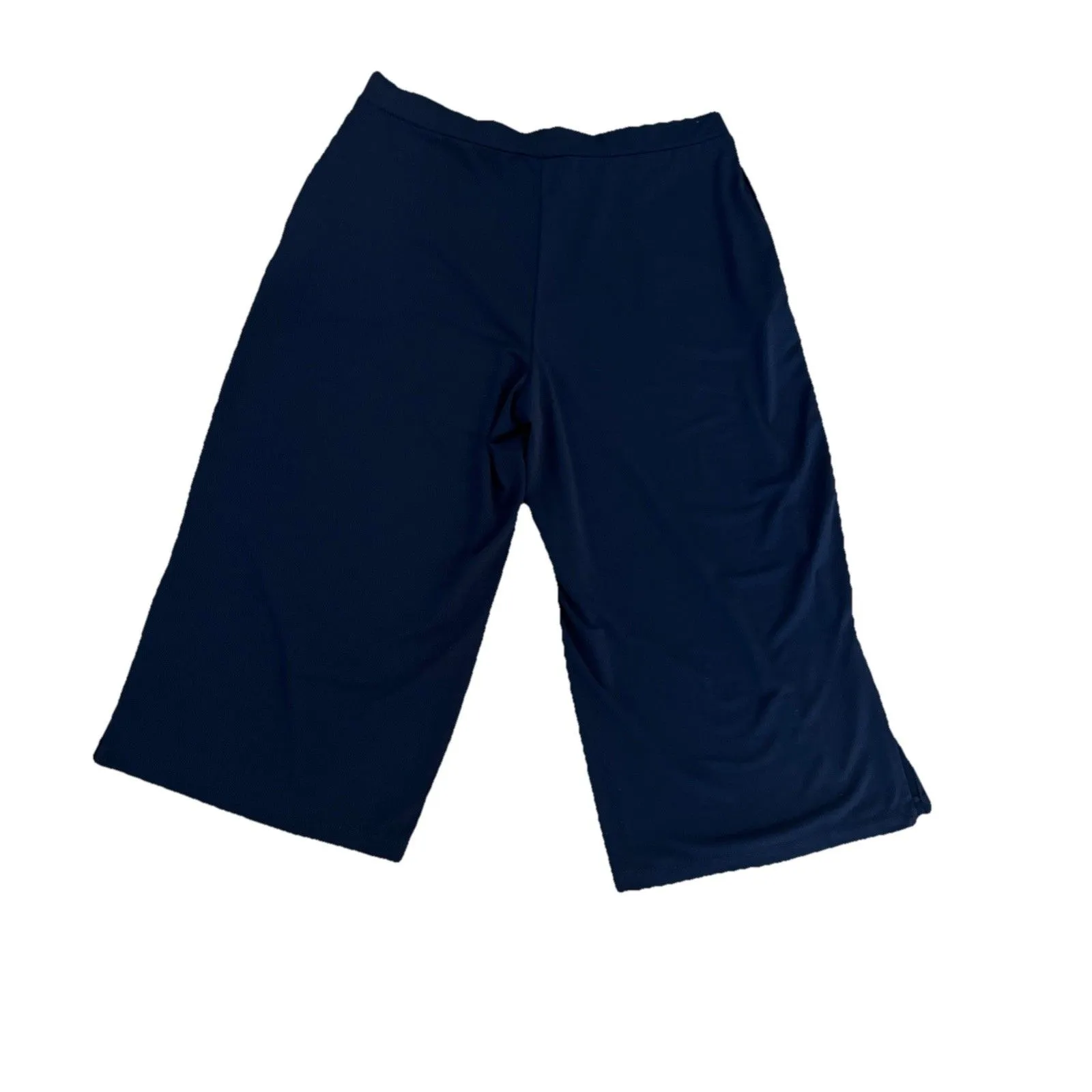 Susan Graver Pants Medium Liquid Knit  Wide Leg Cropped Lot Of 2 Blue Black - Image 3