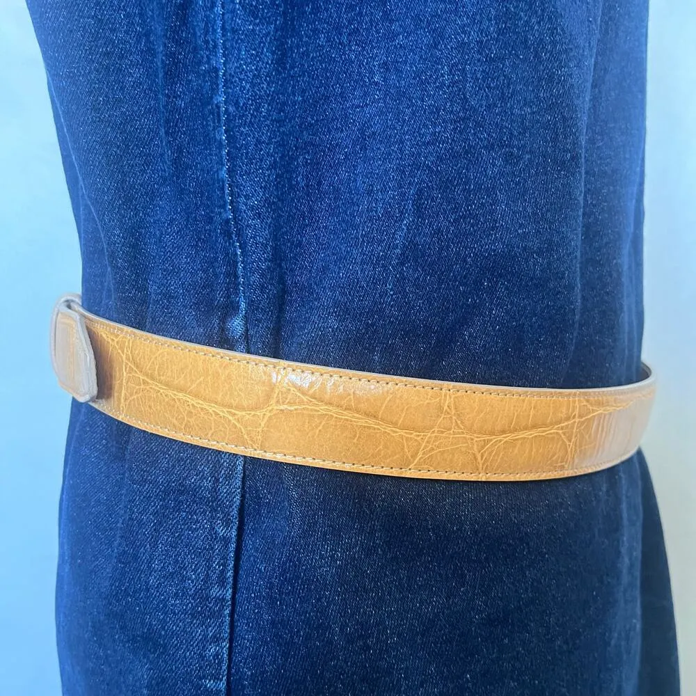 BYBLOS Leather Brass Buckle Womens Belt Sz EU 95 Medium Yellow Italy Adjustable - Image 4