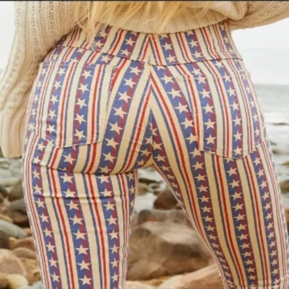 NEW Free PeoplePenny Pull On Flare Jeans‎ Stars And Stripes Print , 30 - Image 5