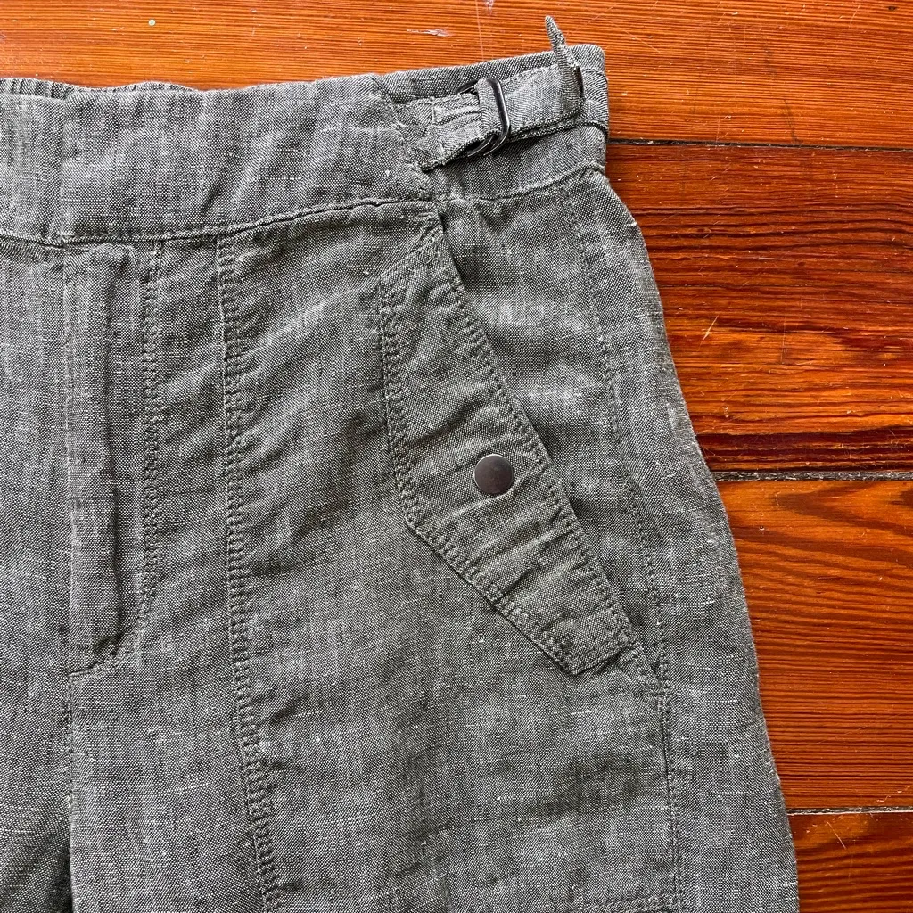 Athleta Voyager Cropped 100% Linen Pant in Heather Green with Pockets - Size 2 - Image 9