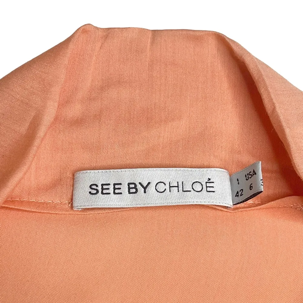See by Chloe ༺ Pussy Bow Silk Viscose Crepon Sleeveless Ruffle Top ༺ Coral ༺ 6 - Image 5