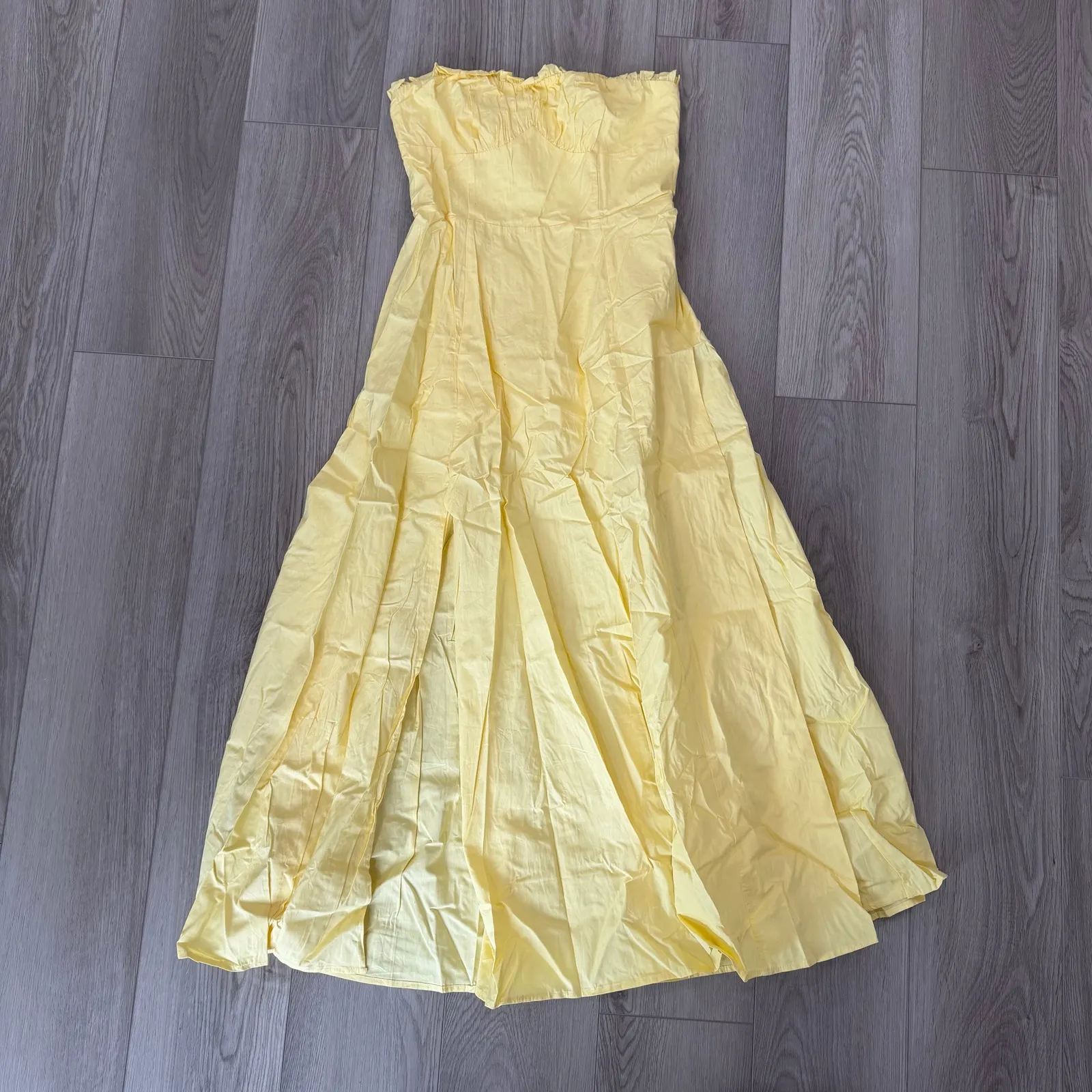 Commense Romantic Tea Cotton Blend Lettuce Trim Slit Midi Dress Yellow M Size M - Image 2