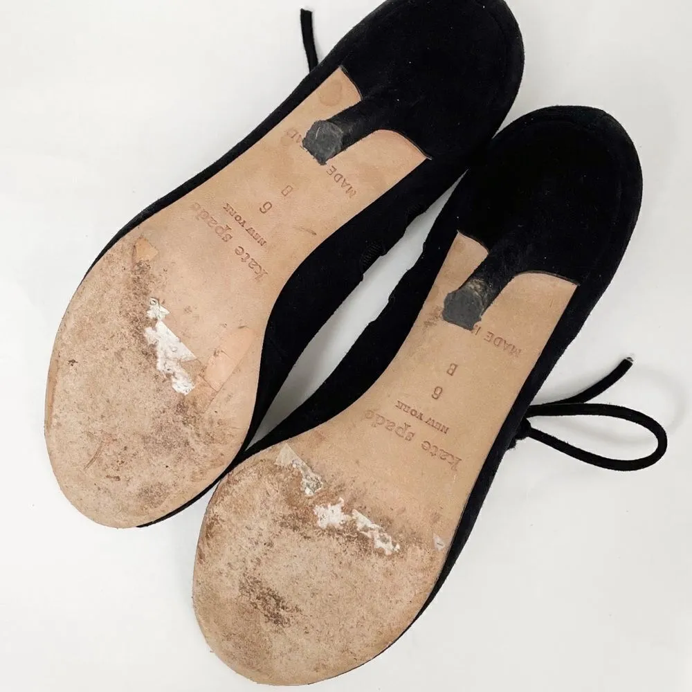 Kate Spade New York Suede Mesh Tie Peep Toe Heels Size Six Black Butterfly - Image 8