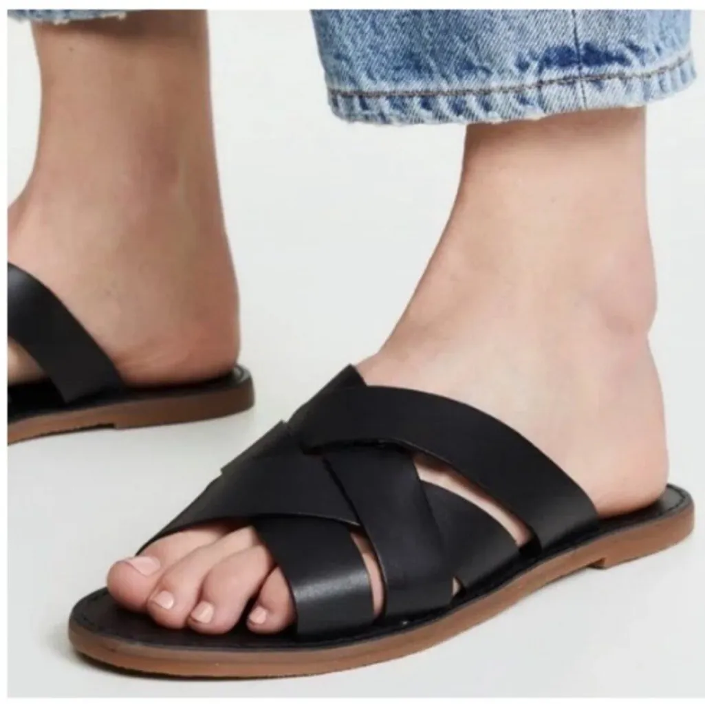 Madewell The Boardwalk Woven Slide Sandal Leather Black 5.5 5 1/2 - Image 4