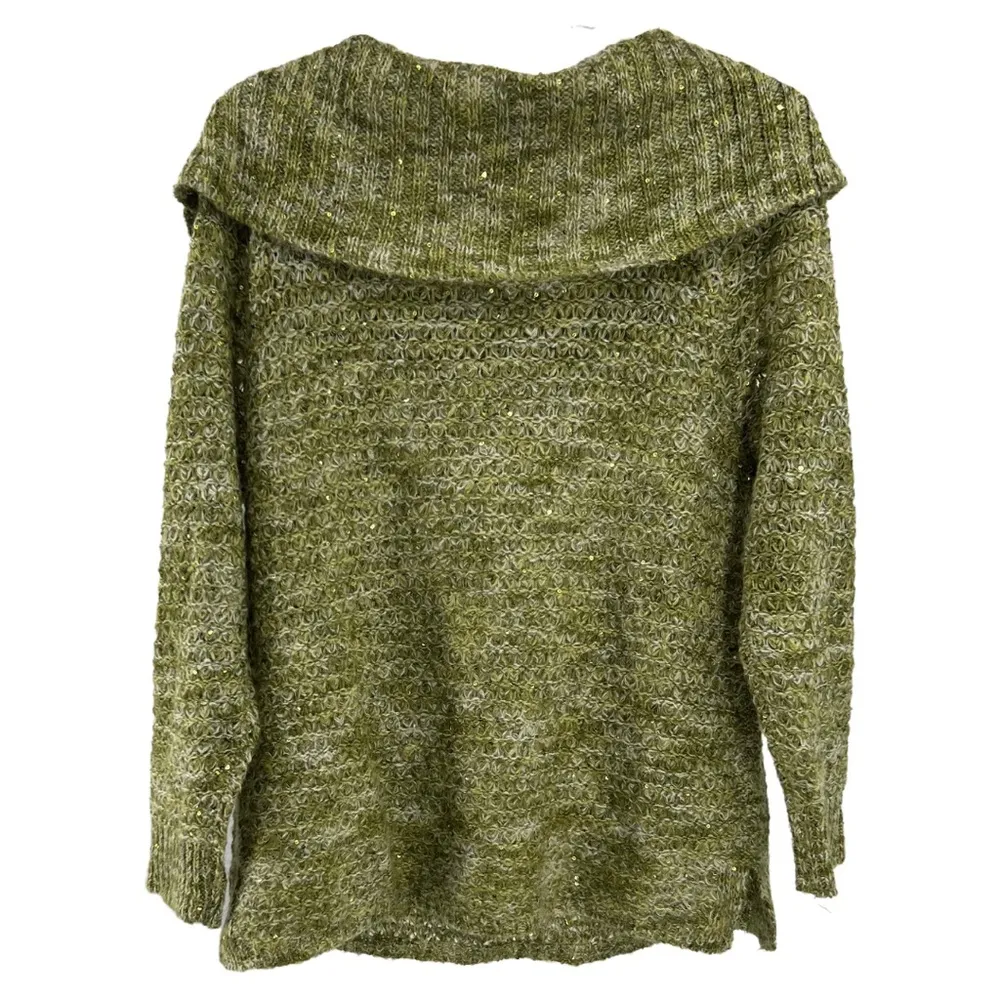 Chico’s 2 L light green mohair cowl neck sequin sweater winter holiday casual - Image 2