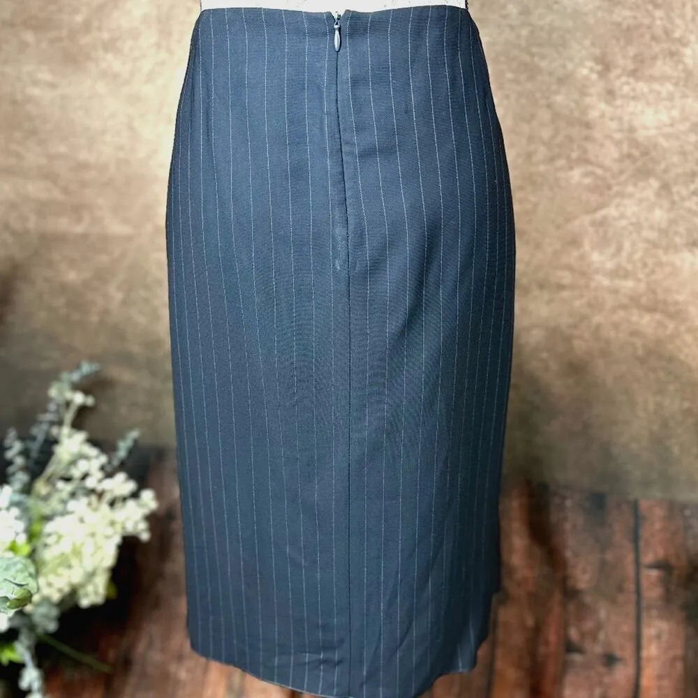 Armani Collezioni Bow Front Pin Stripe A-Line Skirt Midnight Size 10 - Image 8