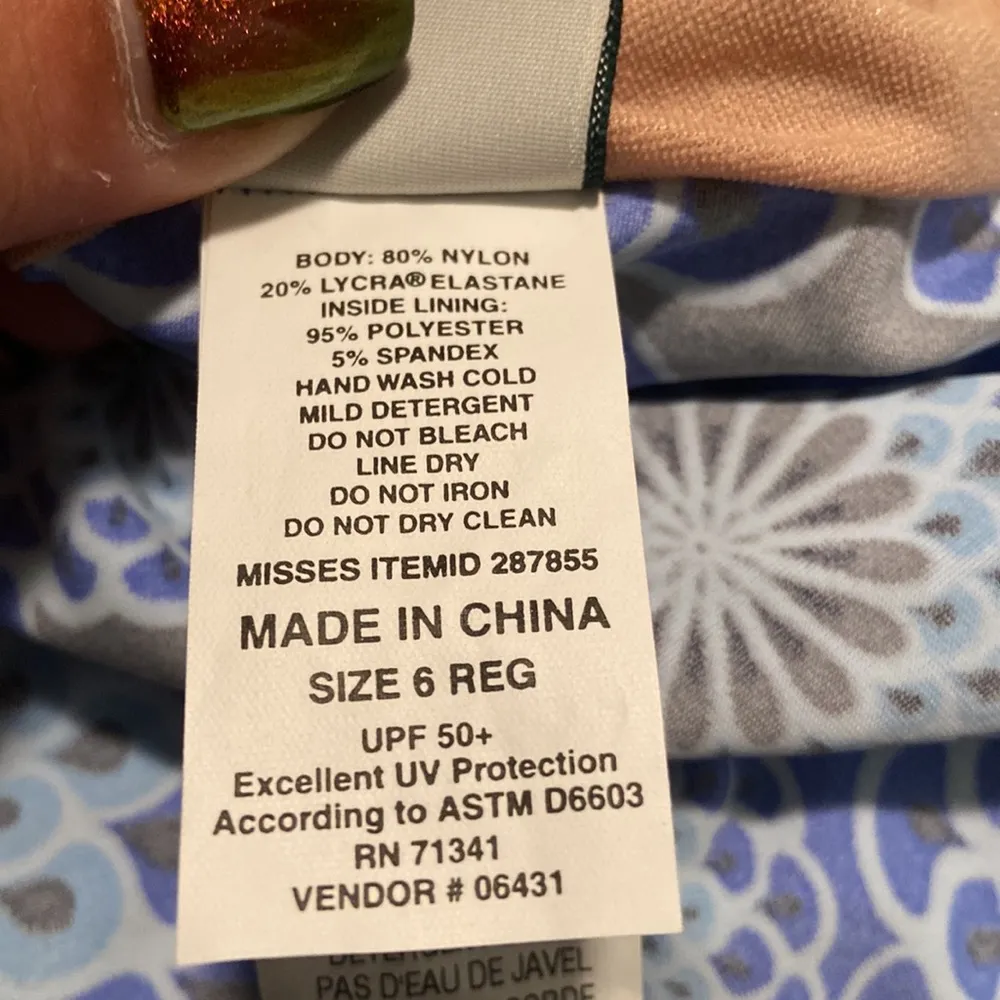 L.L. Bean UPF Floral Tankini Top Blue Size 6 - Image 5