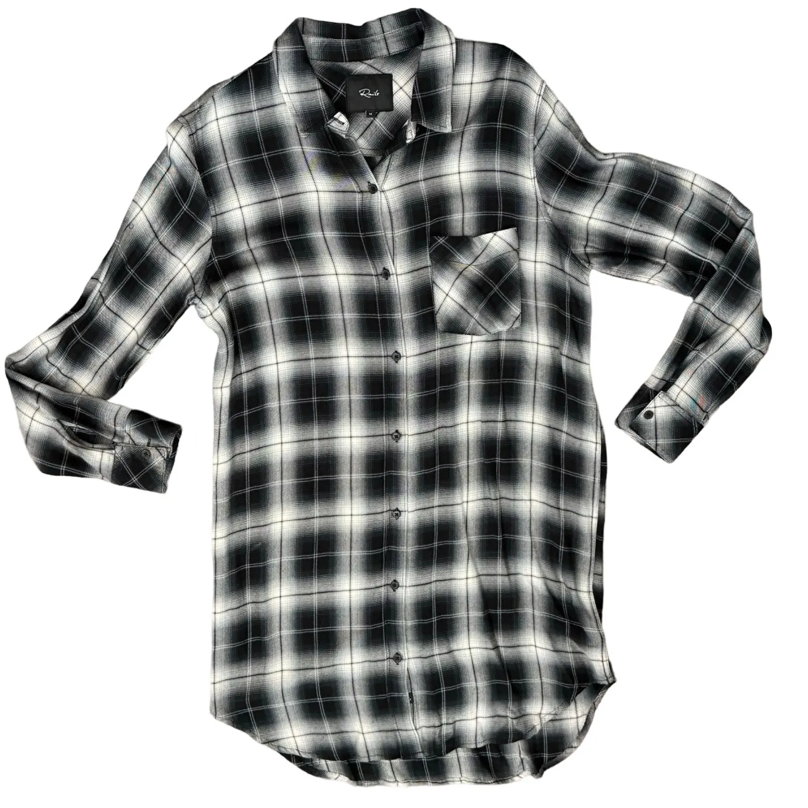 Rails Black White Plaid Button Down Long Sleeve Bianca Soft Shirt Dress size M - Image 12