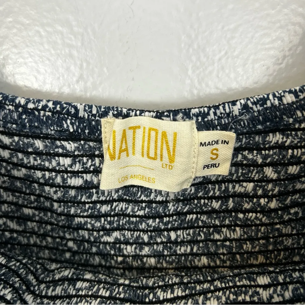 Nation LTD Pasha Blue/White Floral Puff Sleeve Smocked Midi Dress Size Small - Image 9