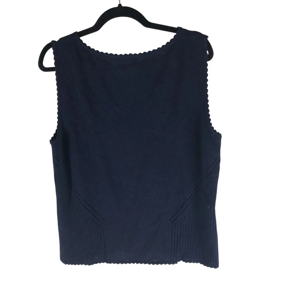 St John Santana Knit Sweater Vest V Neck Navy Blue L - Image 3