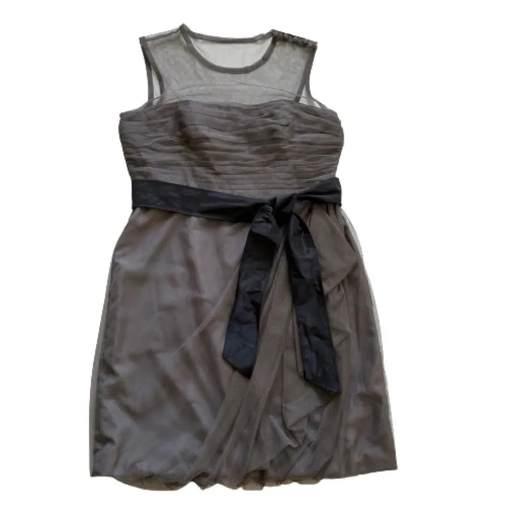 White by Vera Wang Dress Gray Illusion Neckline Sash Belt Formal Size 14 NEW - Image 9