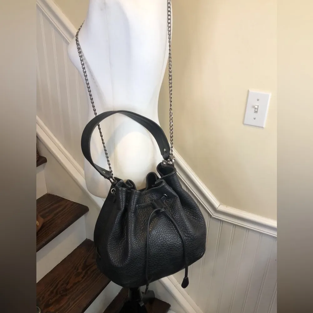 COLE HAAN Black Tumbled Leather Bucket Bag Top Handle & Crossbody Strap - Image 7