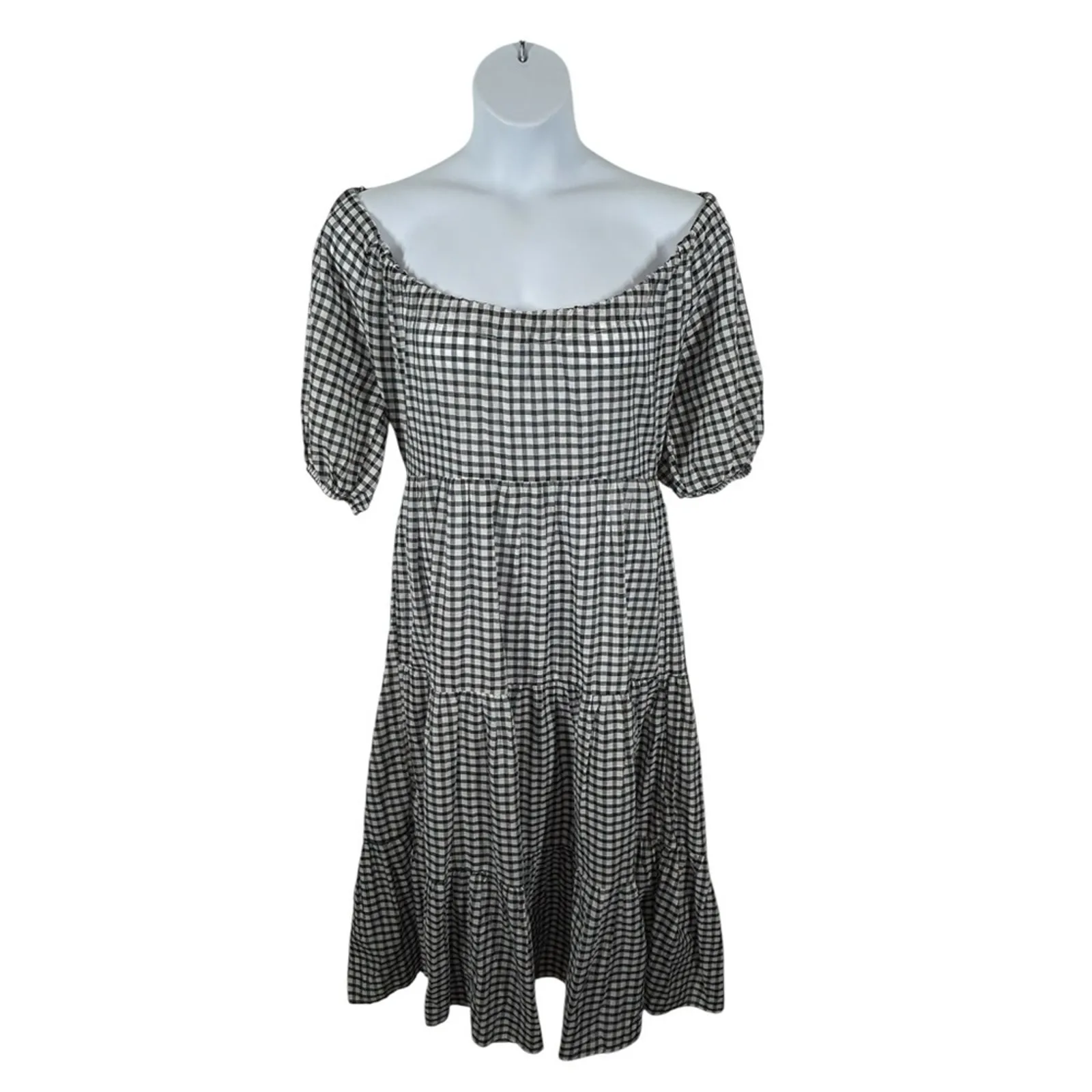 MNG Black & White Checkered Boho Midi Dress Western Size 2 - Image 4