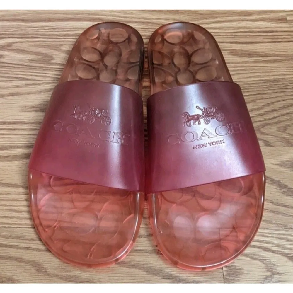 COACH Ulyssa Jelly Clear Rubber Slide Sandal Flip Flop Sz 8 Tangerine Pink Ombre - Image 5