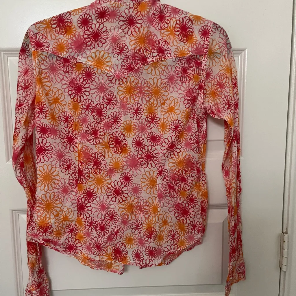 Panhandle Slim Pink and Orange Floral Button Down Shirt Size S - Image 9