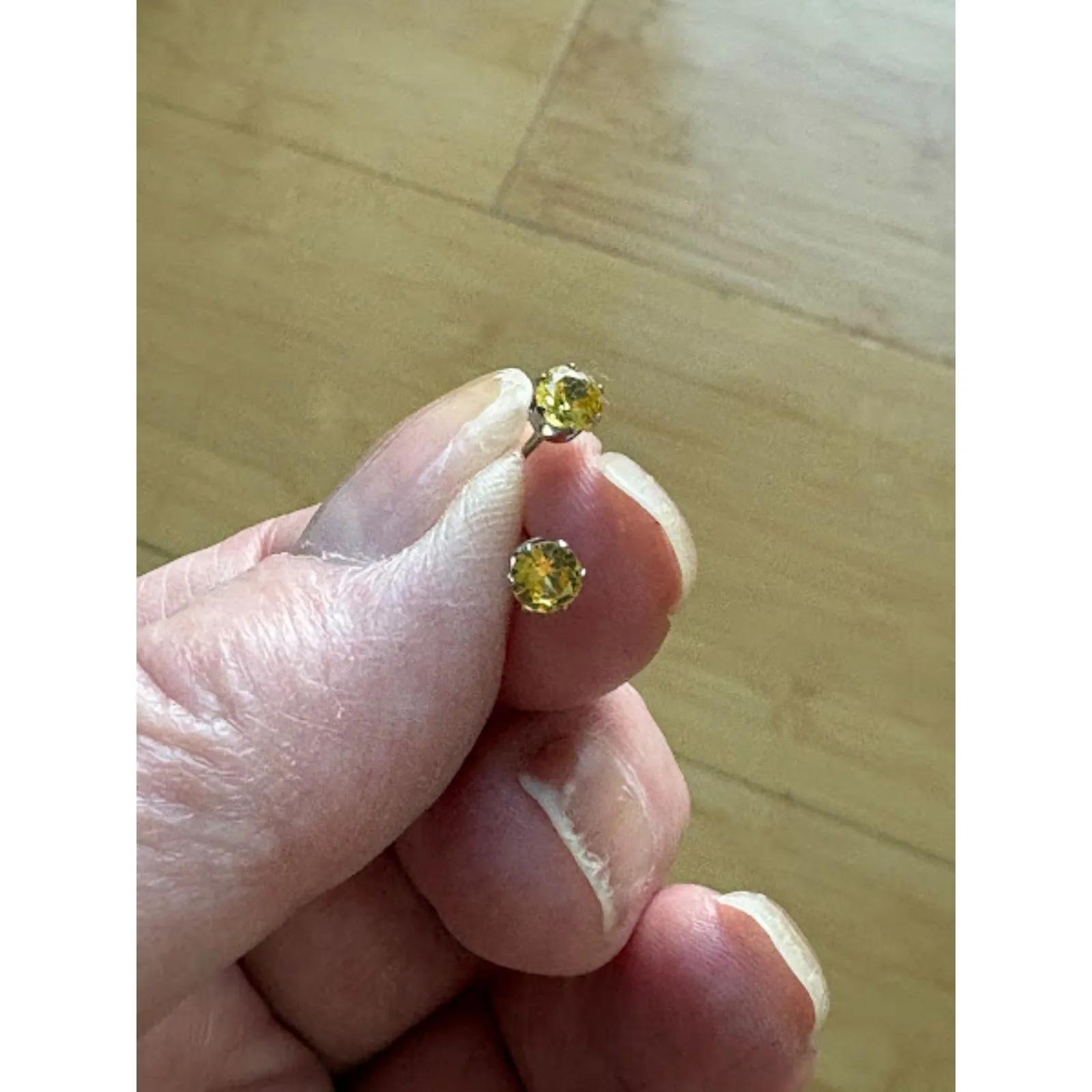 Cubic Zirconia Stainless Steel Stud Earrings Yellow - Image 2