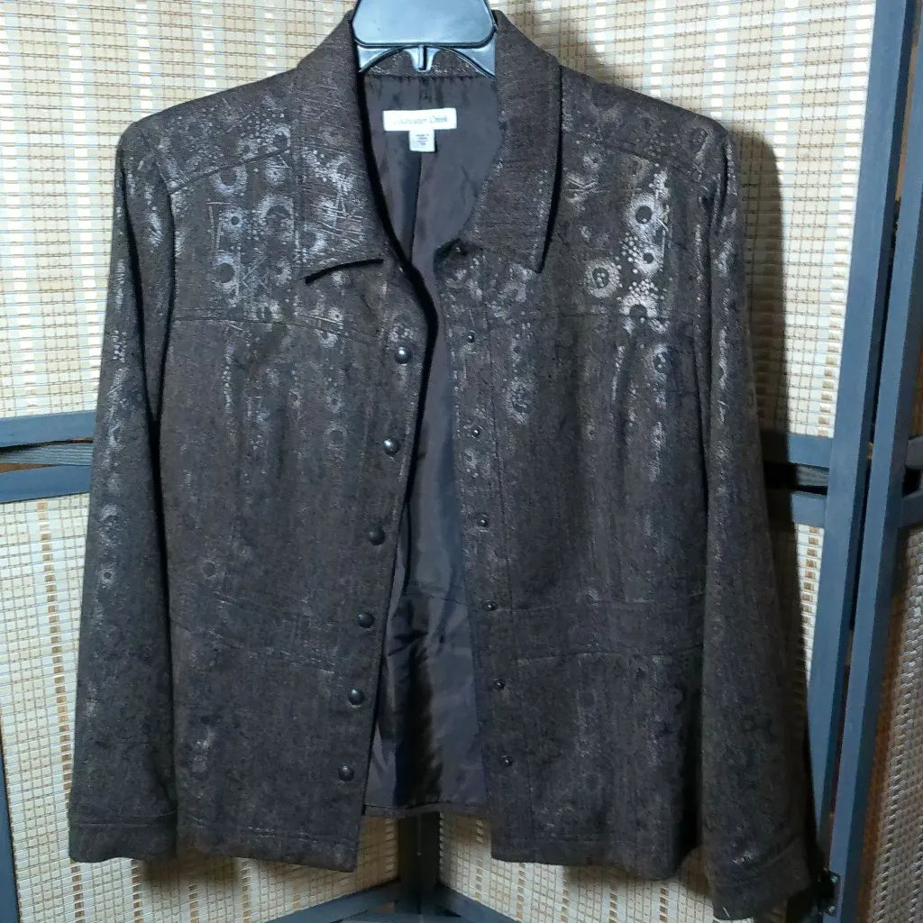 Coldwater Creek Chocolate Peplum Shacket With Metallic Accents - Image 3